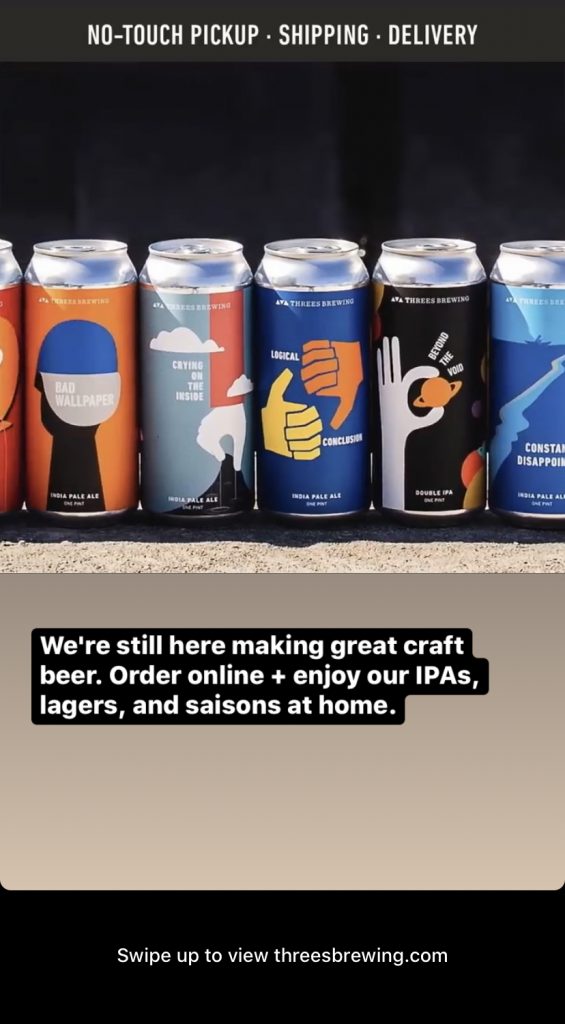 Instagram stories ad from Threes Brewing