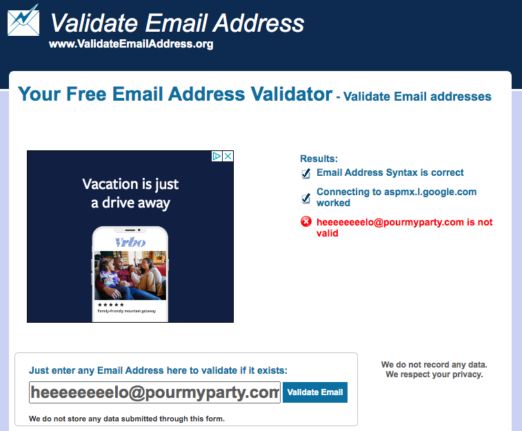 an invalid response from ValidateEmailAddress.org