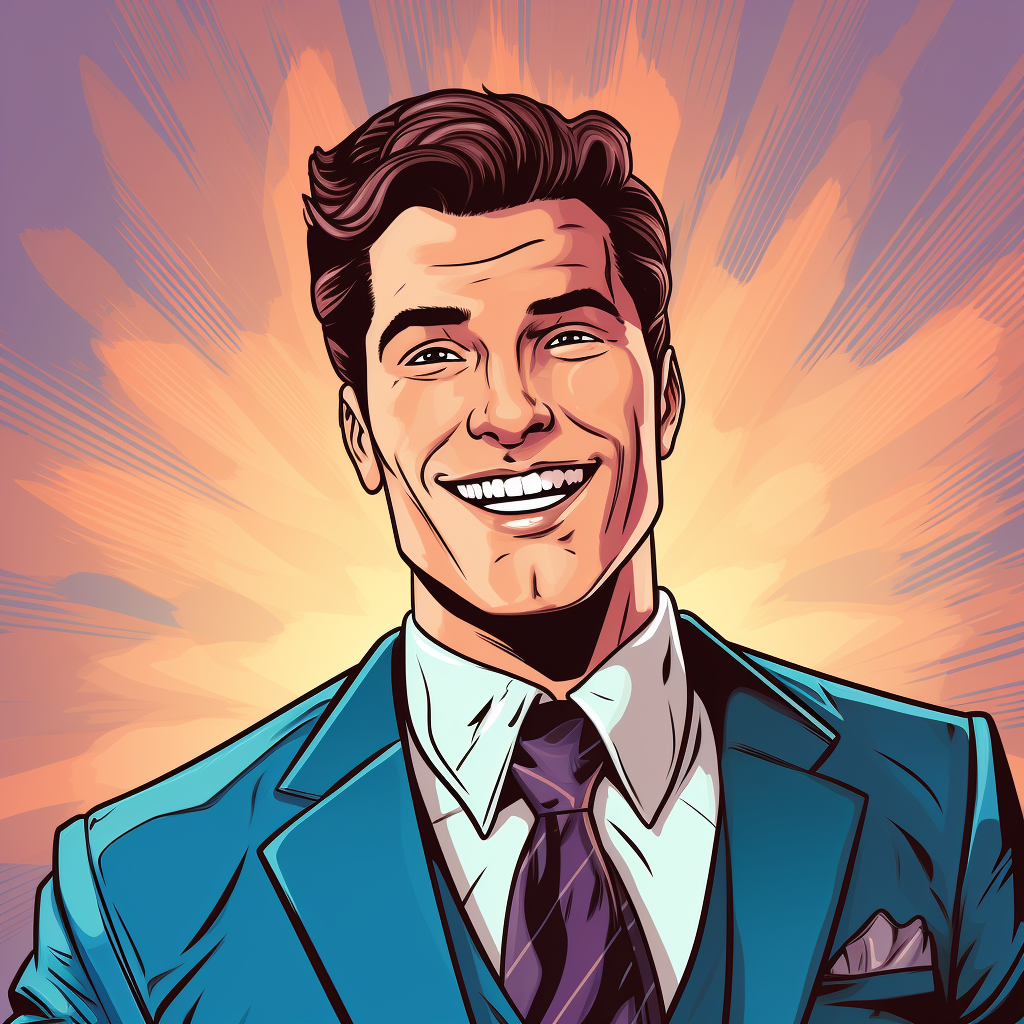 A drawing of a smiling businessman in a suit